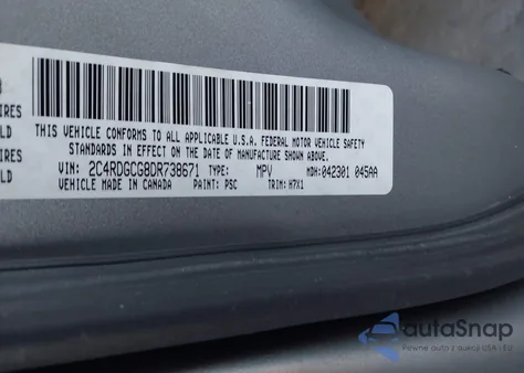 2013 Dodge Grand Caravan Sxt из США, поврежденный, VIN 2C4RDGCG8DR738671